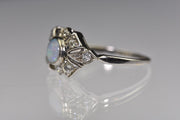 Vintage 14k White Gold Diamond and Opal Bow Ring