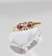 Vintage 14k Gold Ruby and Old European Cut Diamond Ring