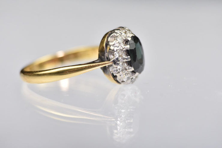 Vintage 18k Yellow & White Gold Sapphire Halo Ring