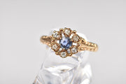 Vintage 10k Cornflower Blue Sapphire and Diamond Cluster Ring