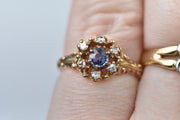 Vintage 10k Cornflower Blue Sapphire and Diamond Cluster Ring