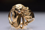 18k Art Nouveau Revival Flowing Hair Lady's Head Ring with Diamond Barette